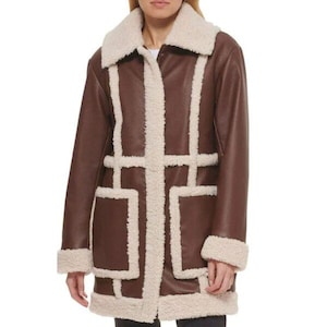 Women&#39;s Sheepskin Leather Fur Coat - Genuine Shearling Leather  Coat - Winter Warm Fleece Coat For Women - Women Duffle Shearling Coat