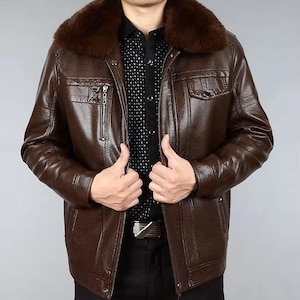 Men&#39;s Sheepskin Leather Fur Jacket , Shearling Bomber Fur Jacket , Handmade Biker Leather  Fur Jacket , Genuine Sheep Leather Jacket