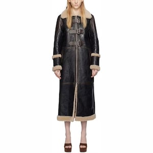 Women Lambskin Leather Long Coat - Shearling Bomber Handmade Fur Coat - Winter  Fur Stylish Coat - Handmade B3 Fur Lined Warm Coat