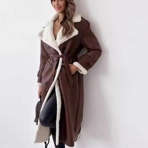 Women Lambskin Leather Long Coat - Shearling Bomber Handmade Fur Coat - Winter  Fur Stylish Coat - Handmade B3 Fur Lined Warm Coat