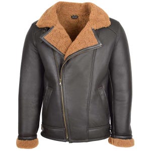 Men&#39;s  Aviator Shearling Fur Jacket - Genuine Sheepskin Leather Jacket - Flying Pilot Leather Jacket - Shearling Winter Biker Jacket