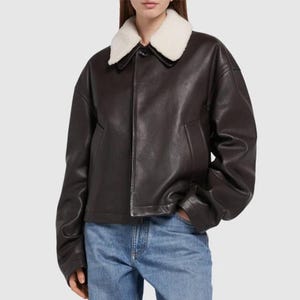 Damen Schaffell Leder Pelzjacke - Aviator Shearling Biker Jacke - Bomber Warme Lederjacke - Leder Stilvolle Jacke