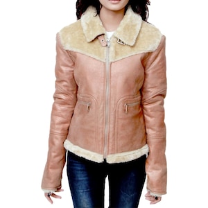 Frauen Schaffellleder Fliegerjacke - Bomber Bikerjacke - Pelz mit Schafleder Winterjacke - Lammfelljacke für Damen