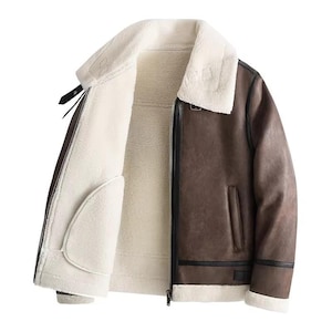 Men&#39;s Sheepskin Leather Fur Jacket , Shearling Bomber Fur Jacket , Handmade Biker Leather  Fur Jacket , Genuine Sheep Leather Jacket