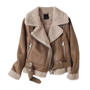 Damen Schaffell Leder Pelzjacke - Aviator Shearling Biker Jacke - Bomber Warme Lederjacke - Leder Stilvolle Jacke