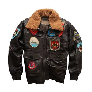 Handmade Real Sheepskin Aviator Jacket | Men's Leather Bomber Shearling Coat | Warm  Fur Winter Biker Jacket