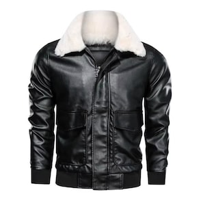 Handmade Real Sheepskin Aviator Jacket | Men's Leather Bomber Shearling Coat | Warm  Fur Winter Biker Jacket
