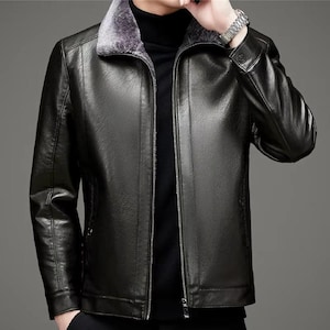 Men&#39;s Sheepskin Leather Fur Jacket , Shearling Bomber Fur Jacket , Handmade Biker Leather  Fur Jacket , Genuine Sheep Leather Jacket