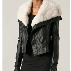 Frauen Schaffellleder Fliegerjacke - Bomber Bikerjacke - Pelz mit Schafleder Winterjacke - Lammfelljacke für Damen