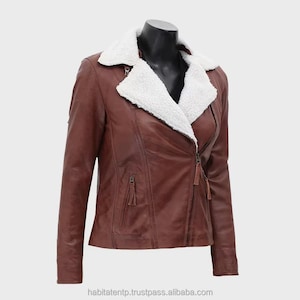 Echte Lammfell-Lederjacke für Damen - Lammfell-Bikerjacke - Pelz-Winterjacke - Bomber Aviator Stylish Jacket