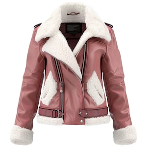 Echte Lammfell-Lederjacke für Damen - Lammfell-Bikerjacke - Pelz-Winterjacke - Bomber Aviator Stylish Jacket