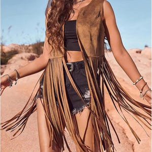 Women Tassel Leather Vest - Festival Stylish Outfit - Women Leather Waistcoat - PU Soft Leather Waistcoat - Western Fringe Vest