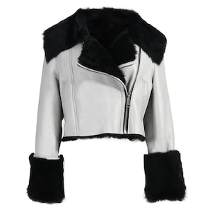 Echte Lammfell-Lederjacke für Damen - Lammfell-Bikerjacke - Pelz-Winterjacke - Bomber Aviator Stylish Jacket