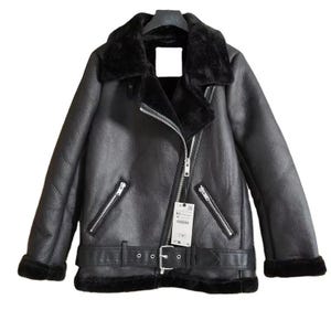 Damen Shearling Echtlederjacke - Bikerjacke - Wintermode Warme Pelzjacke - Handgefertigte Leder Bomberjacke