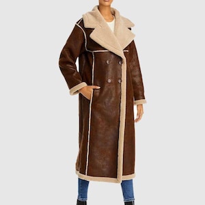 Women&#39;s Sheepskin Leather Fur Coat - Genuine Shearling Leather  Coat - Winter Warm Fleece Coat For Women - Women Duffle Shearling Coat