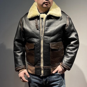 Men's  Aviator Shearling Fur Jacket - Genuine Sheepskin Leather Jacket - Flying Pilot Leather Jacket - Shearling Winter Biker Jacket