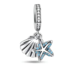 Pandora Seestern und Muschel Charm, 925 Sterling Silber Charm, stilvolle Damen Schmuck, Doppel Anhänger Meerestiere Charm, Geschenk für Sie