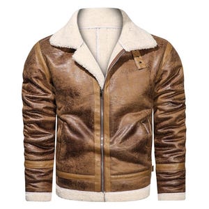 Men's  Aviator Shearling Jacket - Real Sheepskin Vintage Leather Jacket - Flying Pilot Leather Jacket - Shearling Fur Biker Jacket