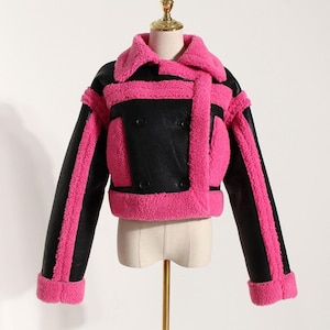 Echte Lammfell-Lederjacke für Damen - Lammfell-Bikerjacke - Pelz-Winterjacke - Bomber Aviator Stylish Jacket