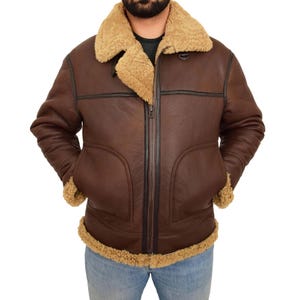 Men's  Aviator Shearling Fur Jacket - Genuine Sheepskin Leather Jacket - Flying Pilot Leather Jacket - Shearling Winter Biker Jacket