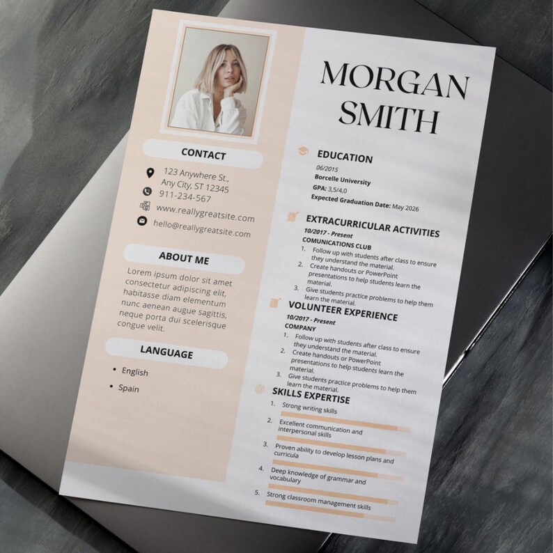 Resume Examples Female Editable Sorority Resume Template With Photo, Minimalist Pink and Coral ...