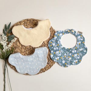 Scalloped baby dribble bibs Rifle Paper Fabric floral drool bib for newborn gifts set for baby shower gifts idea for baby girl Set of 3