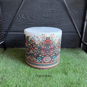 Flower Garden Patterned Round Pouf, Foot Stool, Ottoman Pouf, Pouffe, Footstool, Handmade, Makeup Pouf, Pouf Chair, Pouf Bench, Furniture