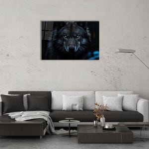 Wolf With Blue Eyes Glass Art Wall Decor