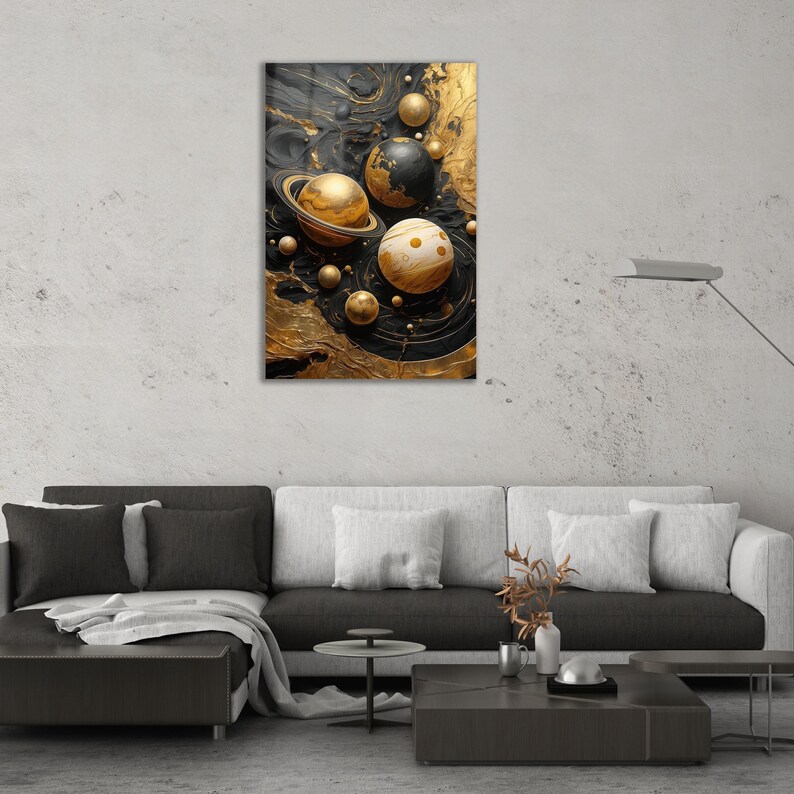 The Solar System 3D Gold Black Glass Art Wall Decor - Etsy
