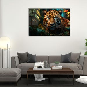 Tiger With Blue Eyes Glass Art Wall Decor