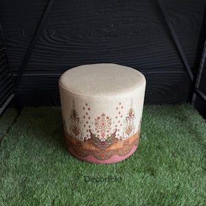 Rug Kilim Motif Patterned Round Pouf, Foot Stool, Ottoman Pouf, Pouffe, Footstool, Handmade, Makeup Pouf, Pouf Chair, Pouf Bench, Furniture