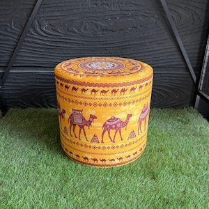 Camel Patterned Round Pouf, Foot Stool, Ottoman Pouf, Pouffe, Footstool, Handmade, Makeup Pouf, Pouf Chair, Pouf Bench, Furniture, Hallway