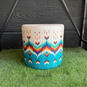 Colorful Ikat Patterned Round Pouf, Foot Stool, Ottoman Pouf, Pouffe, Footstool, Handmade, Makeup Pouf, Pouf Chair, Pouf Bench, Furniture