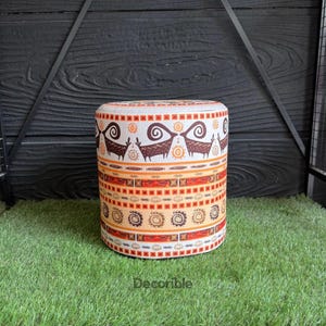 Ethnic Goat Patterned Round Pouf, Foot Stool, Ottoman Pouf, Pouffe, Footstool, Handmade, Makeup Pouf, Pouf Chair, Pouf Bench, Furniture