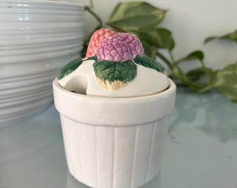 Vintager LEFTON Himbeermarmeladenglas-Sommer-Fruchtkeramiktopf MCM-Küchendekor Mitte des Jahrhunderts Jelly Pot