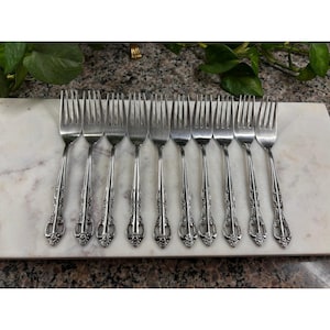United Silver Co Acadia Salad Forks Japanese Floral Pierced Stainless Flatware