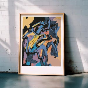 Bold Abstract Art Print | Dynamic Modern Wall Art in Blue and Yellow | Large Paper Print | Vibrant Contemporary Home Decor