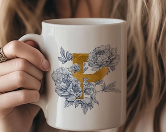 Aangepaste mok met monogram Gepersonaliseerde mok met initialen Mok met bloemennaam Lettermok Mok met monogram met cadeau monogram Koffiekopje met naam