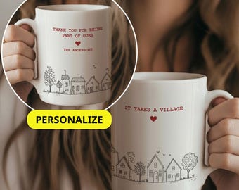It Takes a Village Mug, Personalized Thank You Gift for Teacher Appreciation Gift, Babysitter Thank You, Gift for Nanny Thank You Coach