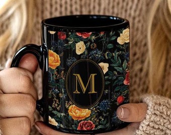 Aangepaste mok met monogram Gepersonaliseerde mok met initialen Mok met bloemennaam Lettermok Mok met monogram met cadeau monogram Koffiekopje met naam