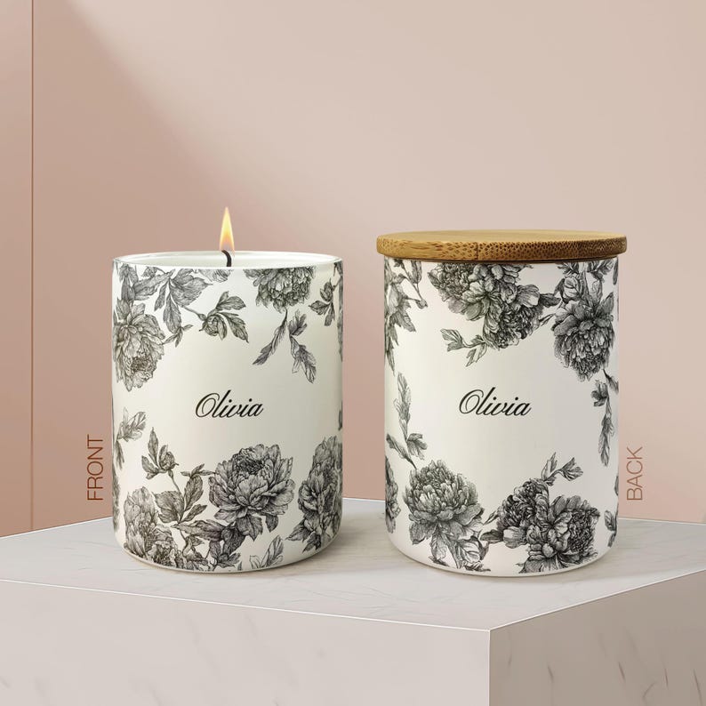 Floral Candle Gift, Personalized Name Candle For Friend Candle Custom Gift, Luxury Candle For Her Mom Candle For Sister, Scented Soy Candle image 5
