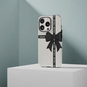 Schwarze Schleife Personalisierte Telefon Hülle für iPhone 16 15 14 13, Benutzerdefinierte Name Telefon Fall für Samsung S23, Kokette Phonecase, kundenspezifische iPhone Fall Bild 7