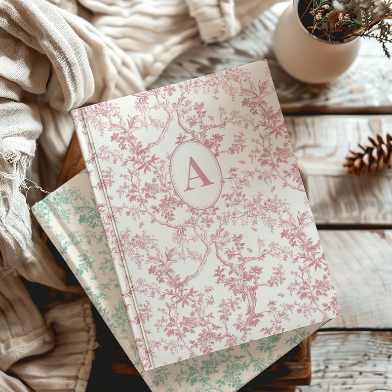 Customized Monogram Notebook for women, Personalized Toile Journal, Customizable Journal, Bridesmaid Proposal, Initial Notebook for Mom Gift Pink