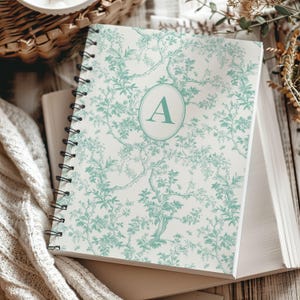 Customized Monogram Notebook for women, Personalized Toile Journal, Customizable Journal, Bridesmaid Proposal, Initial Notebook for Mom Gift Mint