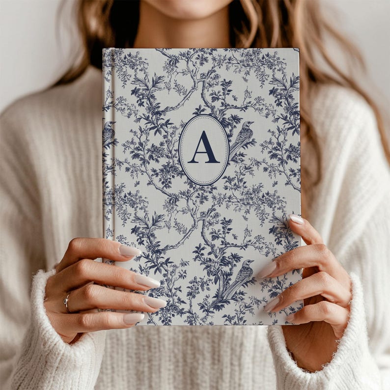 Customized Monogram Notebook for women, Personalized Toile Journal, Customizable Journal, Bridesmaid Proposal, Initial Notebook for Mom Gift Blue