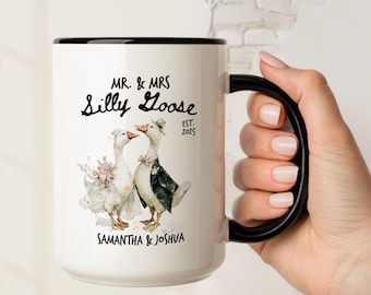 Taza de boda divertida, juego de tazas personalizadas para Sr. y Sra., regalo de boda personalizado para pareja, taza de café para novia, taza de aniversario divertida, taza de ganso tonto