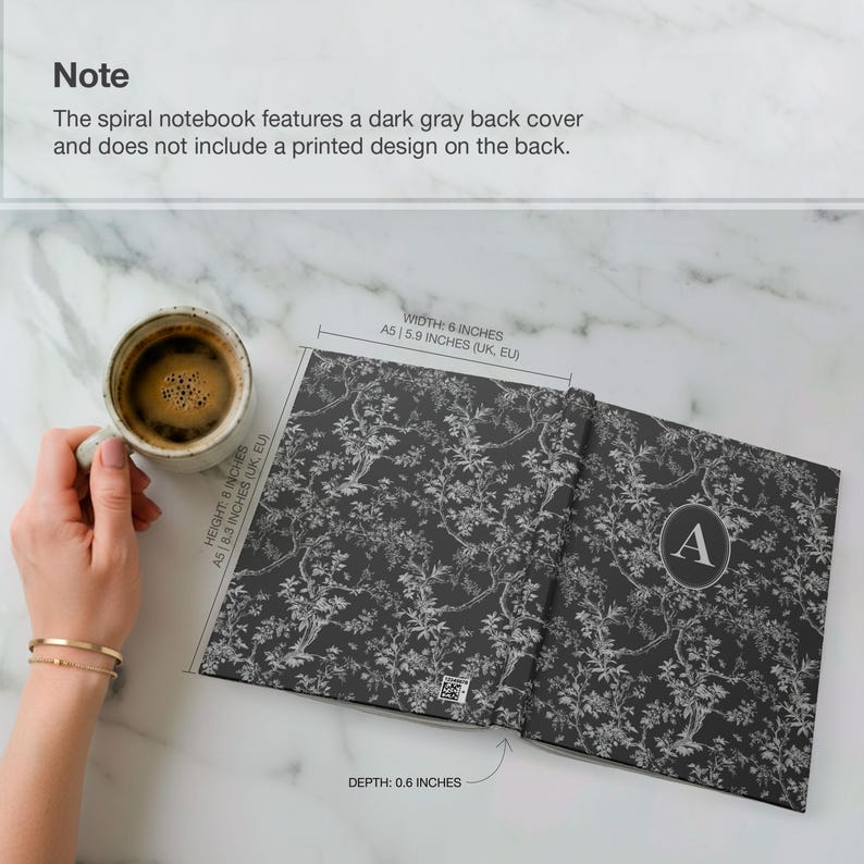 Customized Monogram Notebook for women, Personalized Toile Journal, Customizable Journal, Bridesmaid Proposal, Initial Notebook for Mom Gift Black