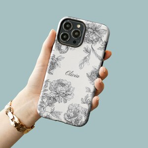Funda personalizada con diseño de toile azul para iPhone 17, 16, 15, 14 y 13, funda con nombre personalizado para Samsung S23, funda coqueta, funda personalizada para iPhone Oatmeal