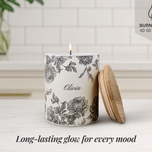 Floral Candle Gift, Personalized Name Candle For Friend Candle Custom Gift, Luxury Candle For Her Mom Candle For Sister, Scented Soy Candle image 6