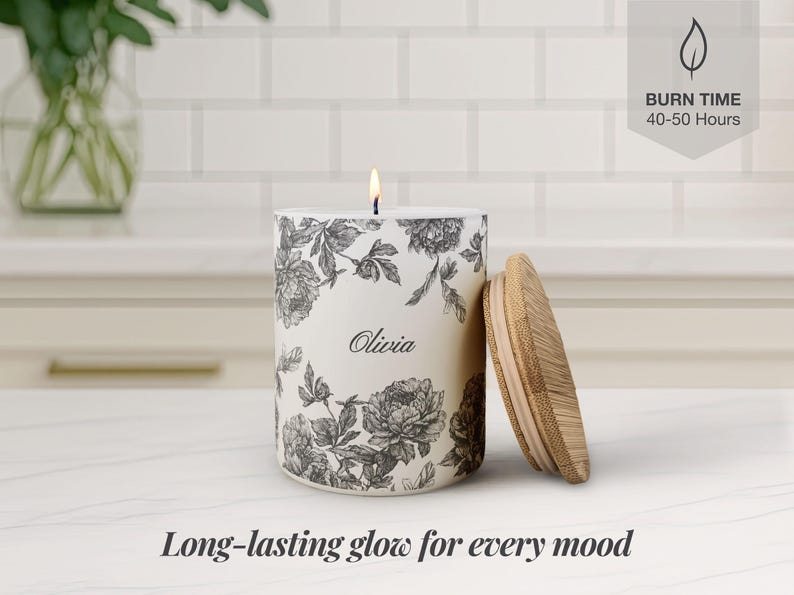 Floral Candle Gift, Personalized Name Candle For Friend Candle Custom Gift, Luxury Candle For Her Mom Candle For Sister, Scented Soy Candle image 6